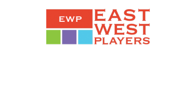east west players logo, consisting of type in red with small color boxes on the left of the type